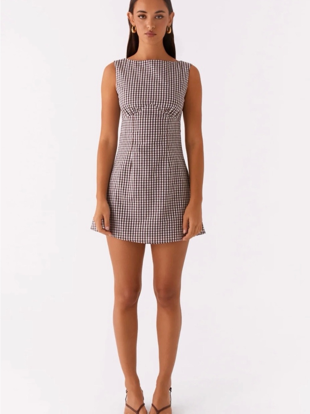 Peppermayo Brown and White Gingham Mini Dress - Picture 3 of 4